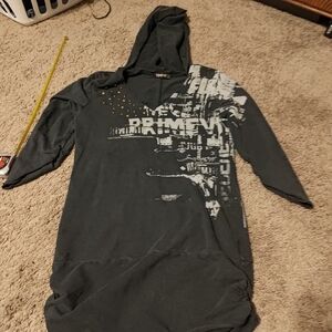 Salvage Dark Gray Graphic Hoodie Dress with Stud Accents